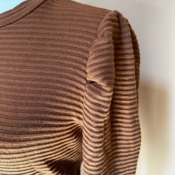 Rust brown ballon sleeve ribbed sweater top - Picture 6 of 7